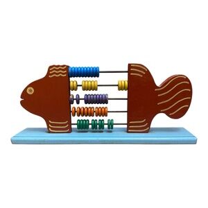 Vintage Unique Children’s Fish Shaped Abacus Educational Wooden Toy 50s/60s
